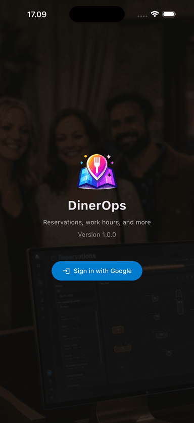 DinerOps Pro mobile — dashboard