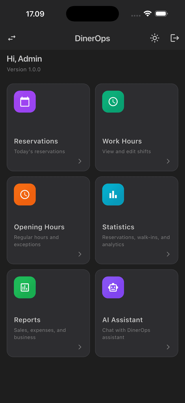 DinerOps Pro mobile — screen 2